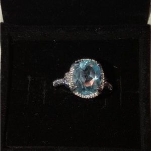 925 Sterling Silver Genuine Blue Topaz &Diamond  size 7